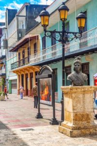 Santo Domingo, Dominican Republic - March, 2020: Statue of Bartholomew Columbus on Calle el Conde street in the colonial city center of Santo Domingo, Dominican Republic.